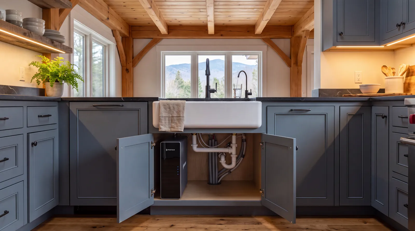 Pentair QuickConnect T600RO installed under a kitchen sink